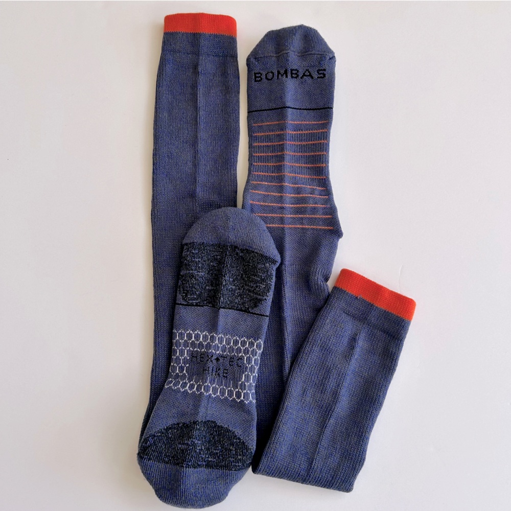 Bombas New Hike Merino Wool Knee High Socks Blue black & orange X Large Hex Tec - Picture 4 of 5